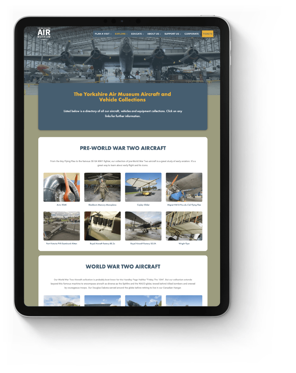 Yorkshire Air Museum - website page