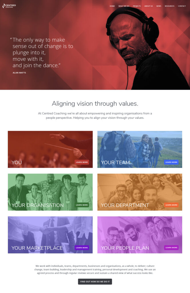 centred coaching website homepage screenshot